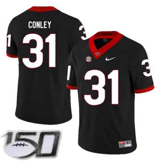 Georgia Bulldogs 31 Chris Conley Black Nike College Football stitched 150th Anniversary Patch jersey
